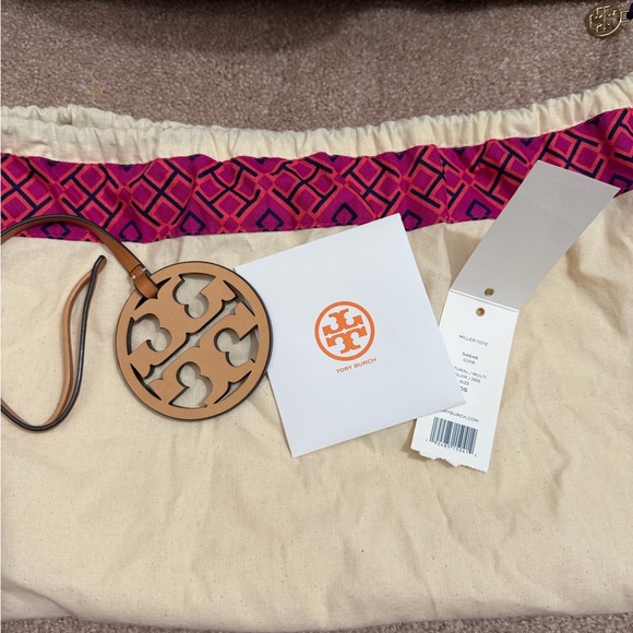 Tory Burch Beige Tote with Multicolor Striped Handles - Picture 8 of 8